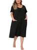 Plus Size Nightgowns Short Sleeve Round Neck Soft Nightshirt with Pockets Pajama