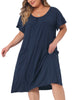 Plus Size Nightgowns Short Sleeve Round Neck Soft Nightshirt with Pockets Pajama
