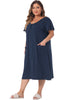 Plus Size Nightgowns Short Sleeve Round Neck Soft Nightshirt with Pockets Pajama