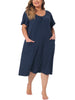 Plus Size Nightgowns Short Sleeve Round Neck Soft Nightshirt with Pockets Pajama