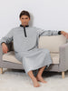 Satin Nightshirt Long Sleeves Banded Collar Sleep Gown Nightwear