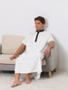 Band Collar Nightshirt Short Sleeves Contrast Color Sleepwear Gown