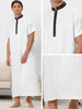 Band Collar Nightshirt Short Sleeves Contrast Color Sleepwear Gown