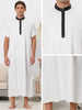 Band Collar Nightshirt Short Sleeves Contrast Color Sleepwear Gown