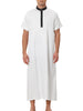 Band Collar Nightshirt Short Sleeves Contrast Color Sleepwear Gown
