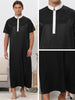 Band Collar Nightshirt Short Sleeves Contrast Color Sleepwear Gown