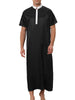 Band Collar Nightshirt Short Sleeves Contrast Color Sleepwear Gown
