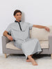 Band Collar Nightshirt Short Sleeves Contrast Color Sleepwear Gown