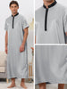 Band Collar Nightshirt Short Sleeves Contrast Color Sleepwear Gown