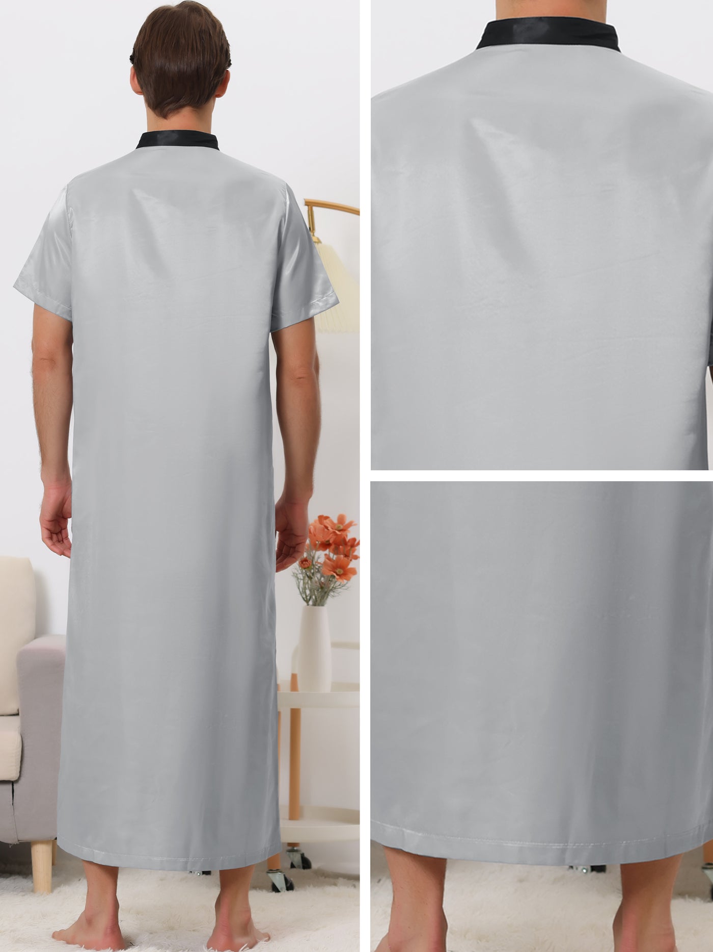 Bublédon Band Collar Nightshirt Short Sleeves Contrast Color Sleepwear Gown