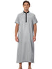 Band Collar Nightshirt Short Sleeves Contrast Color Sleepwear Gown