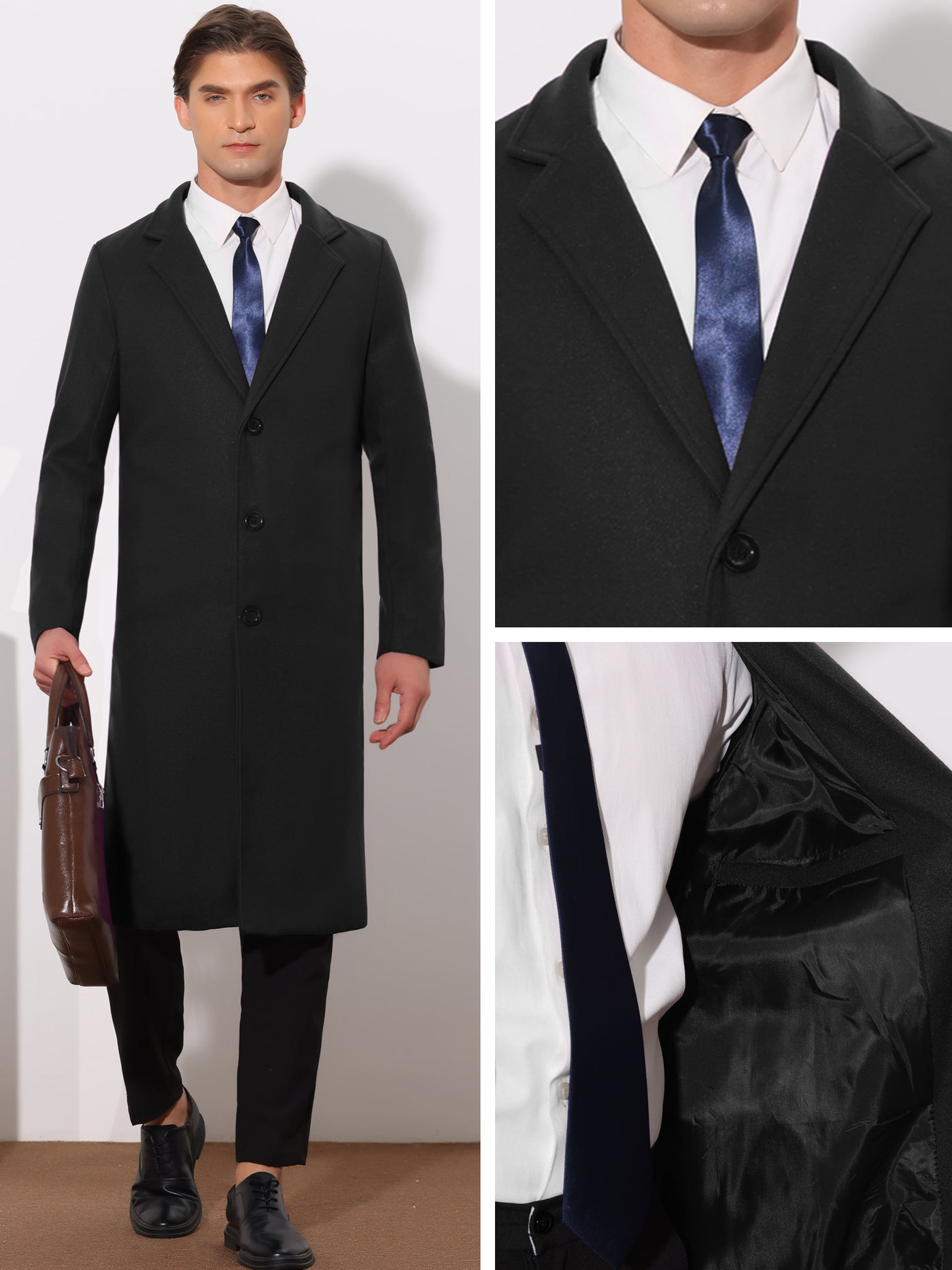Bublédon Winter Overcoat for Men's Single Breasted Notch Lapel Formal Trench Coats