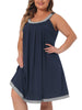 Plus Size Nightgown for Women Sleeveless Contrast Color Wide Strap Pleated Nightshirt Sleepwear