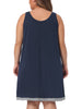 Plus Size Nightgown for Women Sleeveless Contrast Color Wide Strap Pleated Nightshirt Sleepwear