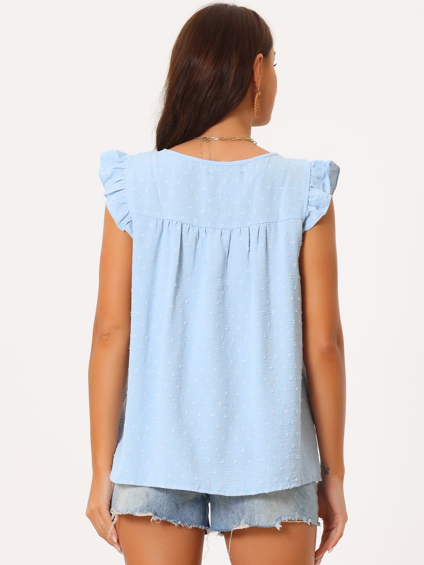 Bublédon Women's Summer Crewneck Ruffle Sleeveless Blouse Swiss Dots Casual Shirt Tunic Tops