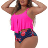 Plus Size Bikini Swimsuit for Women Floral Print High Waist Ruched 2 Piece Bathing Suit Set