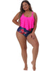 Plus Size Bikini Swimsuit for Women Floral Print High Waist Ruched 2 Piece Bathing Suit Set