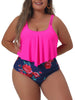 Plus Size Bikini Swimsuit for Women Floral Print High Waist Ruched 2 Piece Bathing Suit Set