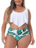 Plus Size Bikini Swimsuit for Women V Neck Floral Ruffles Hem Tankini 2 Piece Bathing Suits