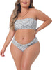 Plus Size 2 Pieces Bandeau Bikini Swimsuits Off Shoulder High Waist Bathing Suit