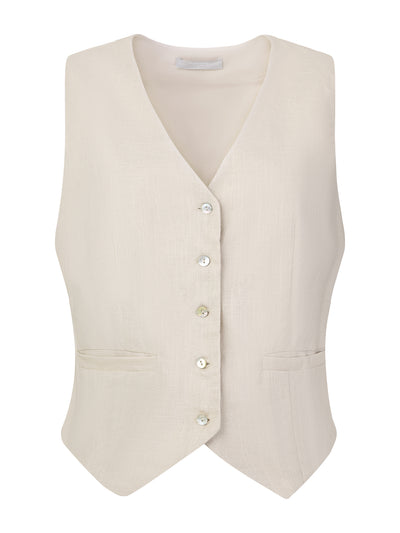 Women's Linen Vest Sleeveless Button Down V Neck Formal Business Waistcoat