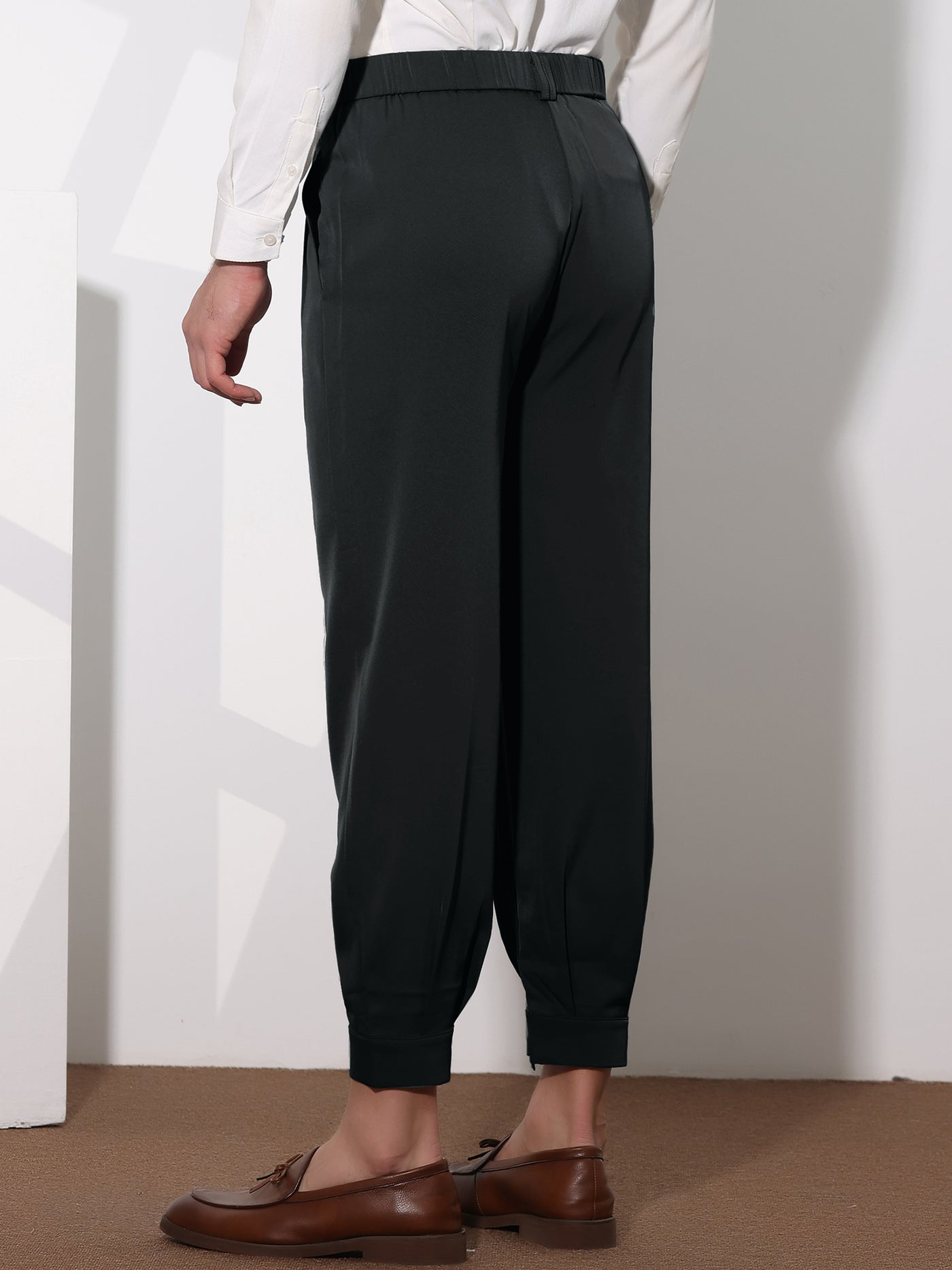 Bublédon Cropped Double Pleated Zipper Leg Tapered Formal Dress Pants