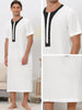 Nightgown Short Sleeves Button Closure Contrast Color Long Nightshirts