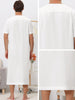Nightgown Short Sleeves Button Closure Contrast Color Long Nightshirts