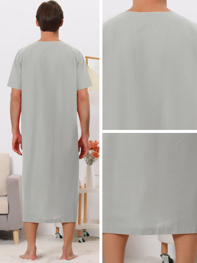 Nightgown Short Sleeves Button Closure Contrast Color Long Nightshirts