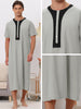 Nightgown Short Sleeves Button Closure Contrast Color Long Nightshirts