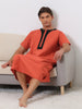 Nightgown Short Sleeves Button Closure Contrast Color Long Nightshirts