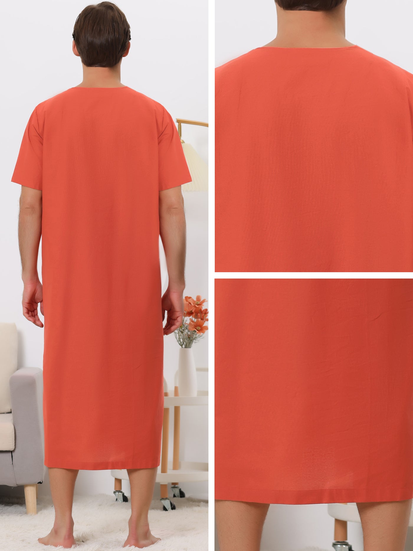 Bublédon Nightgown Short Sleeves Button Closure Contrast Color Long Nightshirts