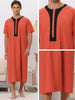 Nightgown Short Sleeves Button Closure Contrast Color Long Nightshirts
