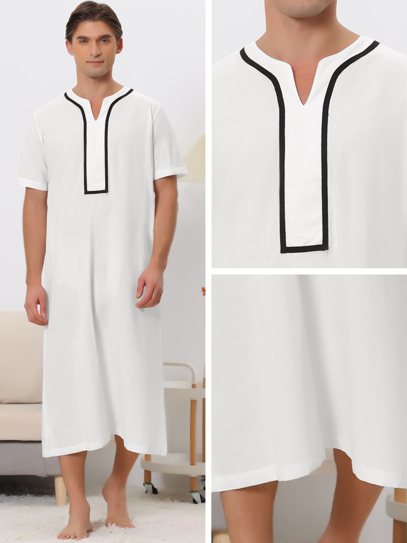 Bublédon Nightshirts for Men's Loose Fit Short Sleeves Color Block Sleepshirts Nightgown