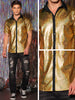Shiny Metallic Short Sleeves Button Down Party Disco Shirts