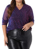 Sequin Relax Fit V Neck Sheer Sleeve Top