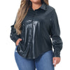 Plus Size Faux Leather Shirts for Women Loose Fit Blazer Long Sleeves Button Motorcycle Biker Coat Casual Jacket