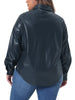 Plus Size Faux Leather Shirts for Women Loose Fit Blazer Long Sleeves Button Motorcycle Biker Coat Casual Jacket