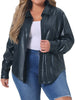 Plus Size Faux Leather Shirts for Women Loose Fit Blazer Long Sleeves Button Motorcycle Biker Coat Casual Jacket