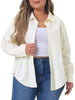 Plus Size Faux Leather Shirts for Women Loose Fit Blazer Long Sleeves Button Motorcycle Biker Coat Casual Jacket