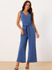 Sleeveless Tie Waist Stretchy Wide Legs Jumpsuits with Pockets