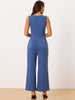 Sleeveless Tie Waist Stretchy Wide Legs Jumpsuits with Pockets