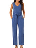 Sleeveless Tie Waist Stretchy Wide Legs Jumpsuits with Pockets