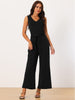 Sleeveless Tie Waist Stretchy Wide Legs Jumpsuits with Pockets