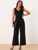 Sleeveless Tie Waist Stretchy Wide Legs Jumpsuits with Pockets