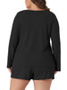 Plus Size Loungewear for Women Waffle 2 Piece Long Sleeved Tops and Shorts Pajama Sweatsuits Sets
