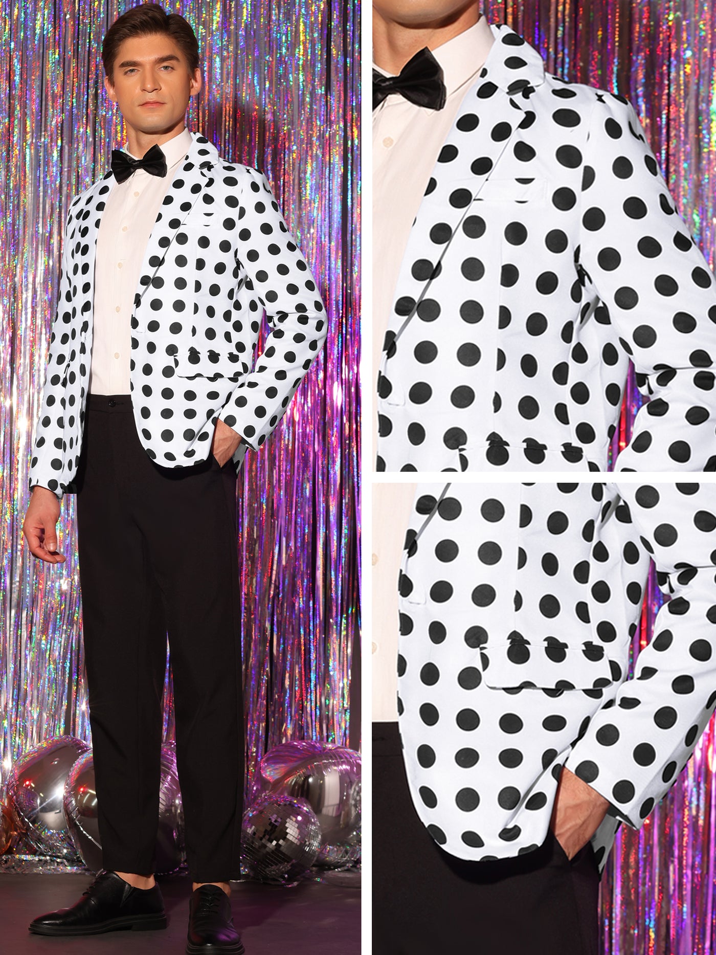 Bublédon Polka Dots Blazers for Men's Notch Lapel One Button Wedding Suit Jacket Sports Coats