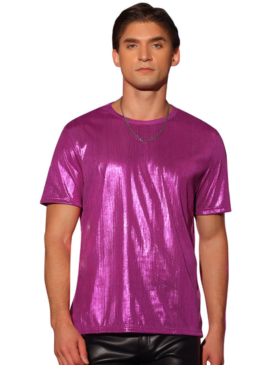 Metallic Sparkly Shirts for Men's Crew Neck Short Sleeves Tops Party T-Shirts
