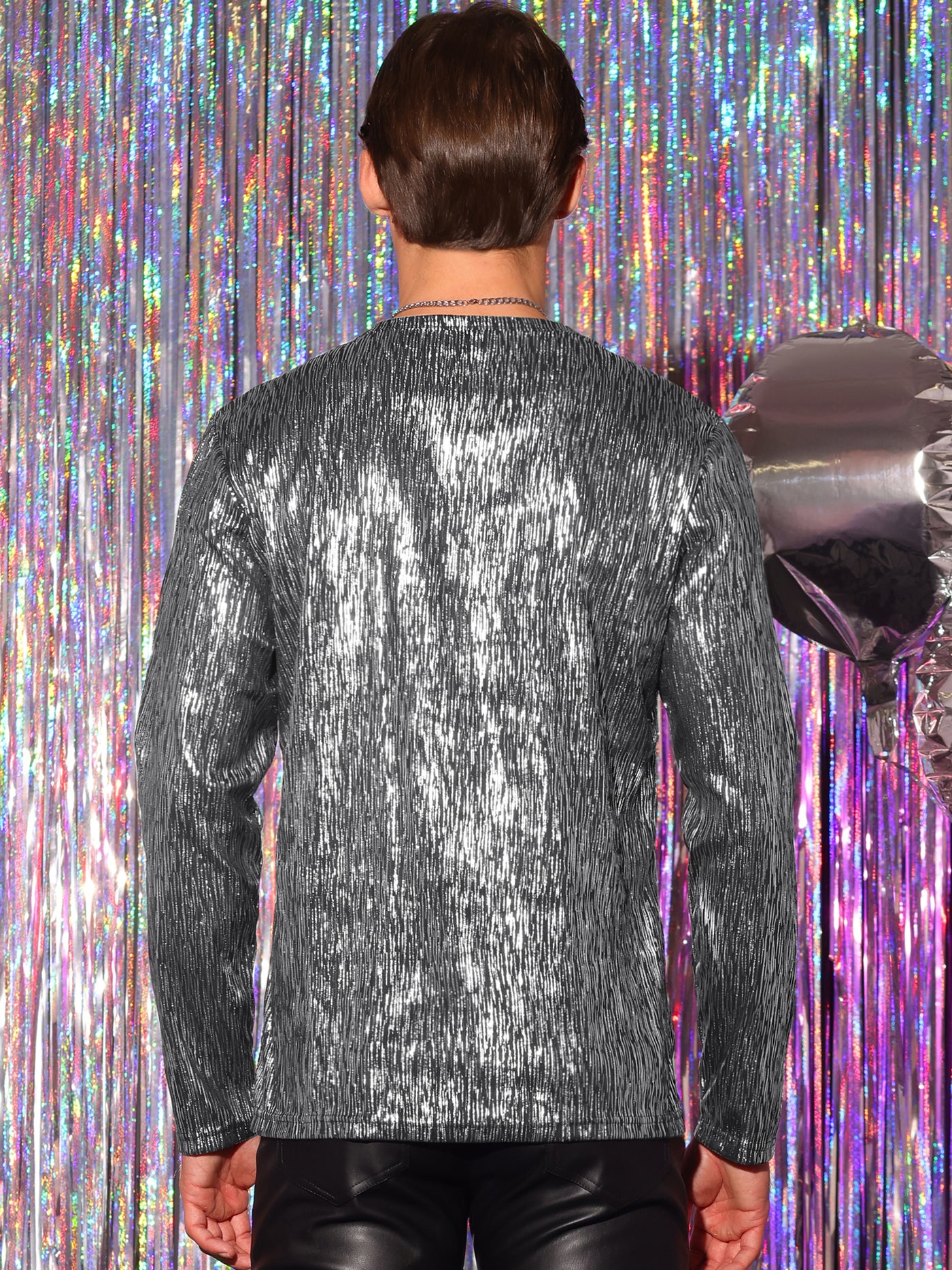 Bublédon Metallic Long Sleeves Top Party Clubwear Shiny T-Shirt Tee Shirt