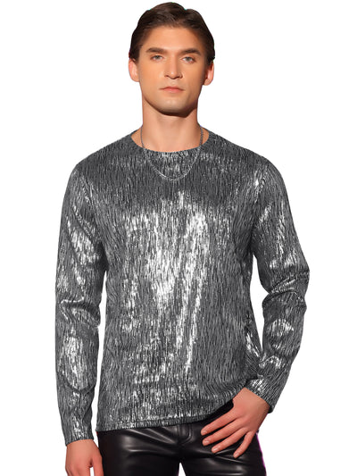 Metallic Long Sleeves Top Party Clubwear Shiny T-Shirt Tee Shirt